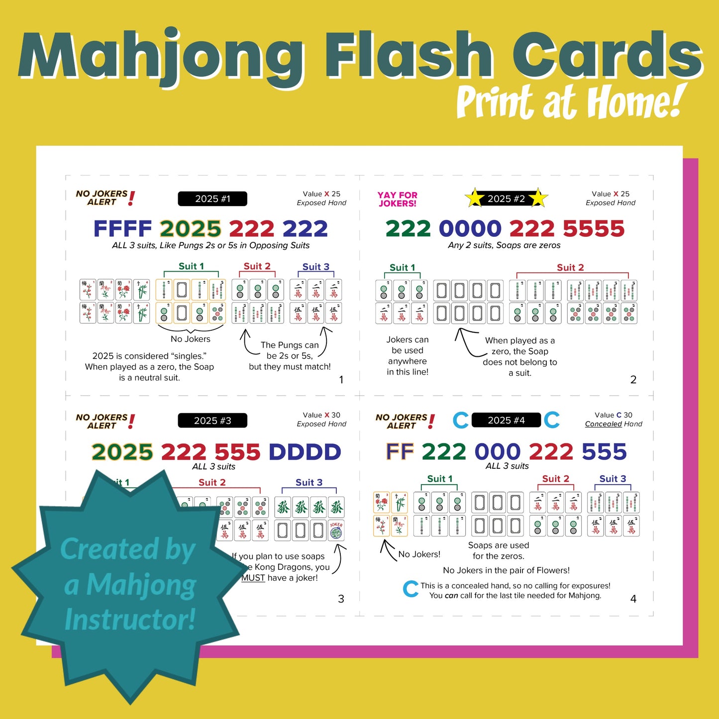 Mahjong Flash Cards American Printable Rules
