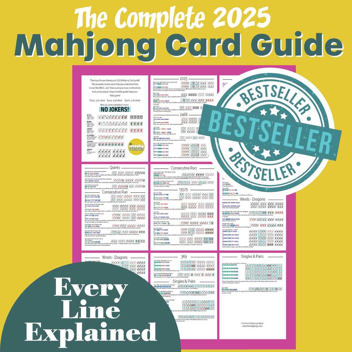 Cartes Mah Jongg 2024 Carte nationale Mah Jongg League 4 pièces Cartes Mah Jongg 2024 Carte nationale Mah Jongg League 4 pièces