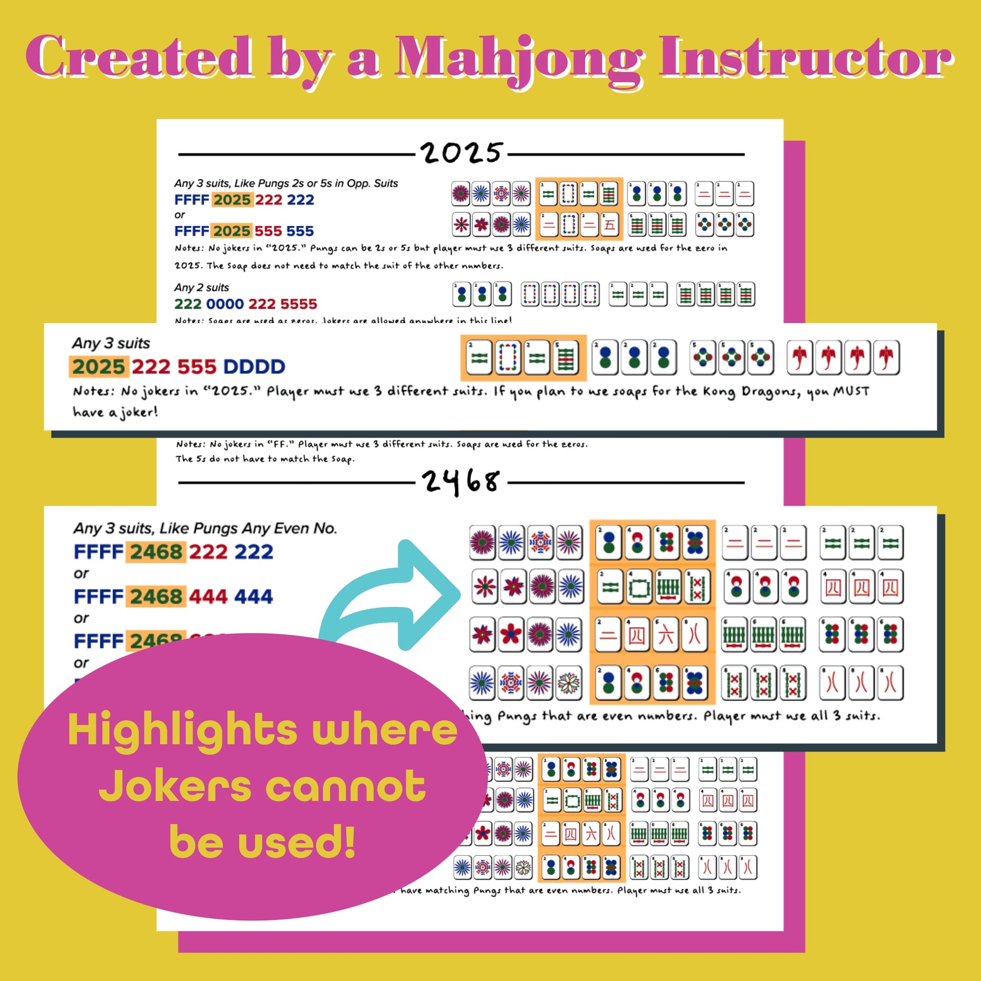American Mahjong Cheat Sheet Joker Placement