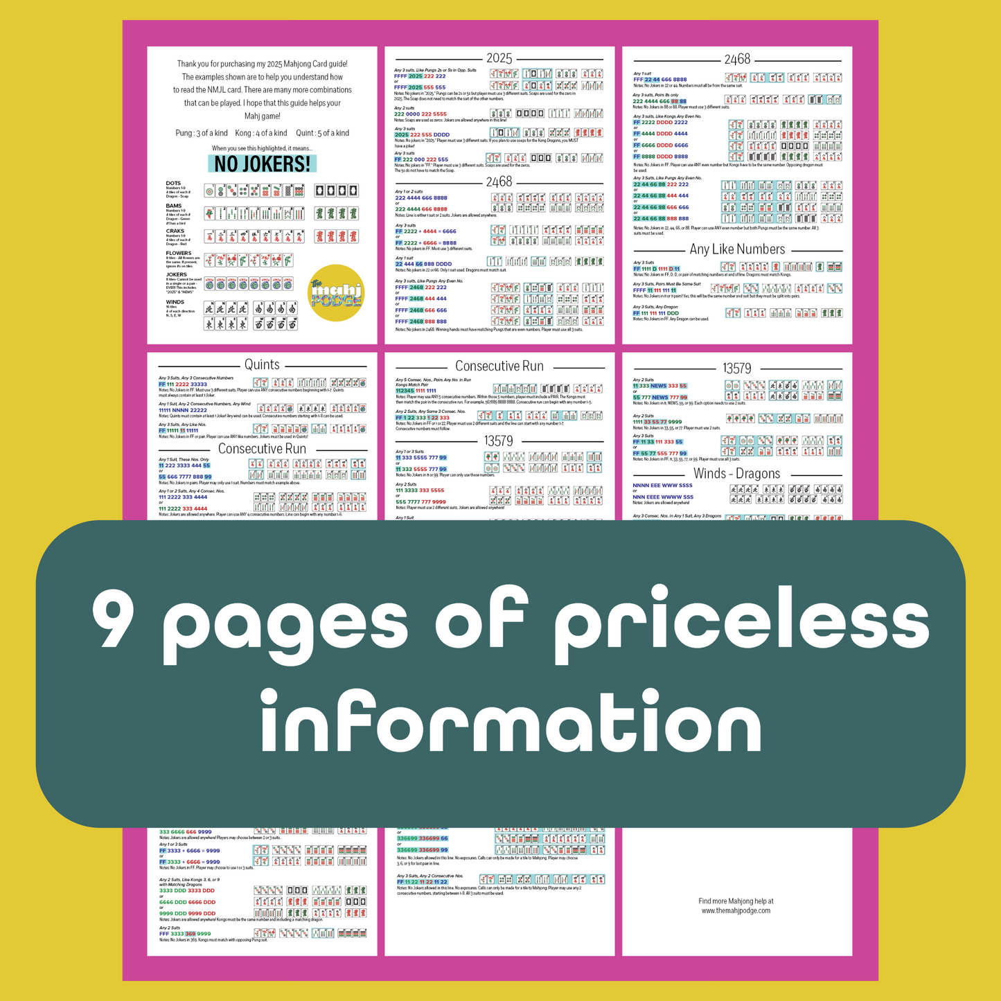 2025 Complete Mahjong Card Guide - Print at Home!