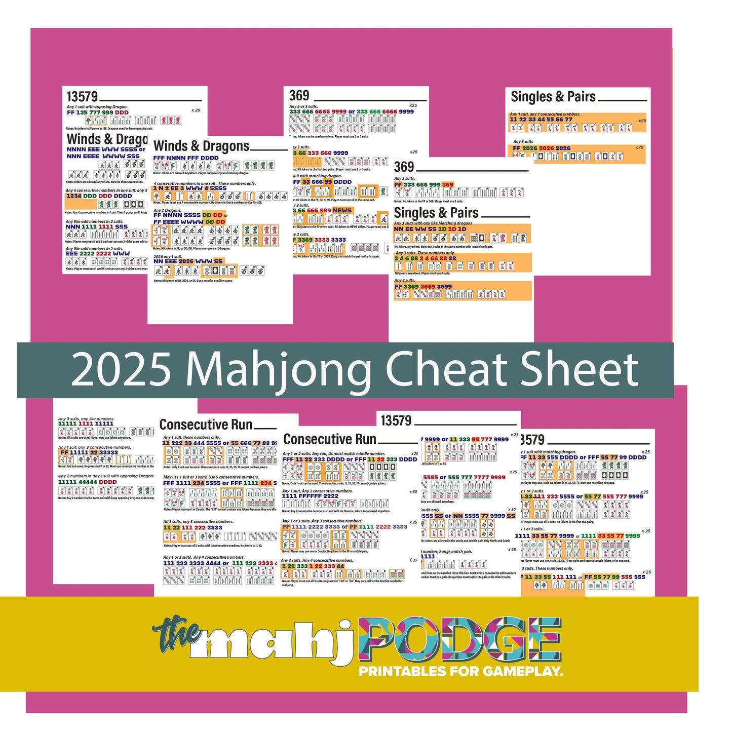 2026 Mahjong Card Guide LARGE print version! NMJL Cheat Sheet for Beginners (PDF Download) (Copy)